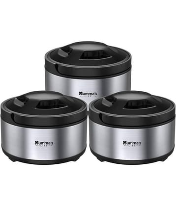 Mumma's Life Silver Steel Thermoware Casserole ( Set of 3 , 1500,2500,3500 mL )