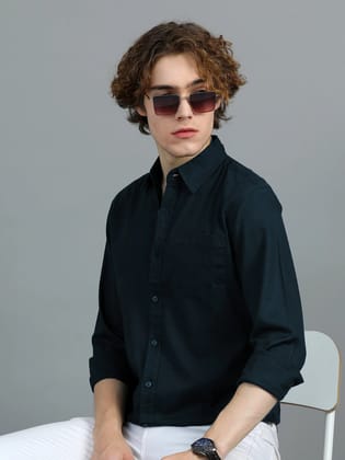 Textured Men Shirt, Regular Fit, Pure Cotton, Full Sleeve, Navy Blue-S