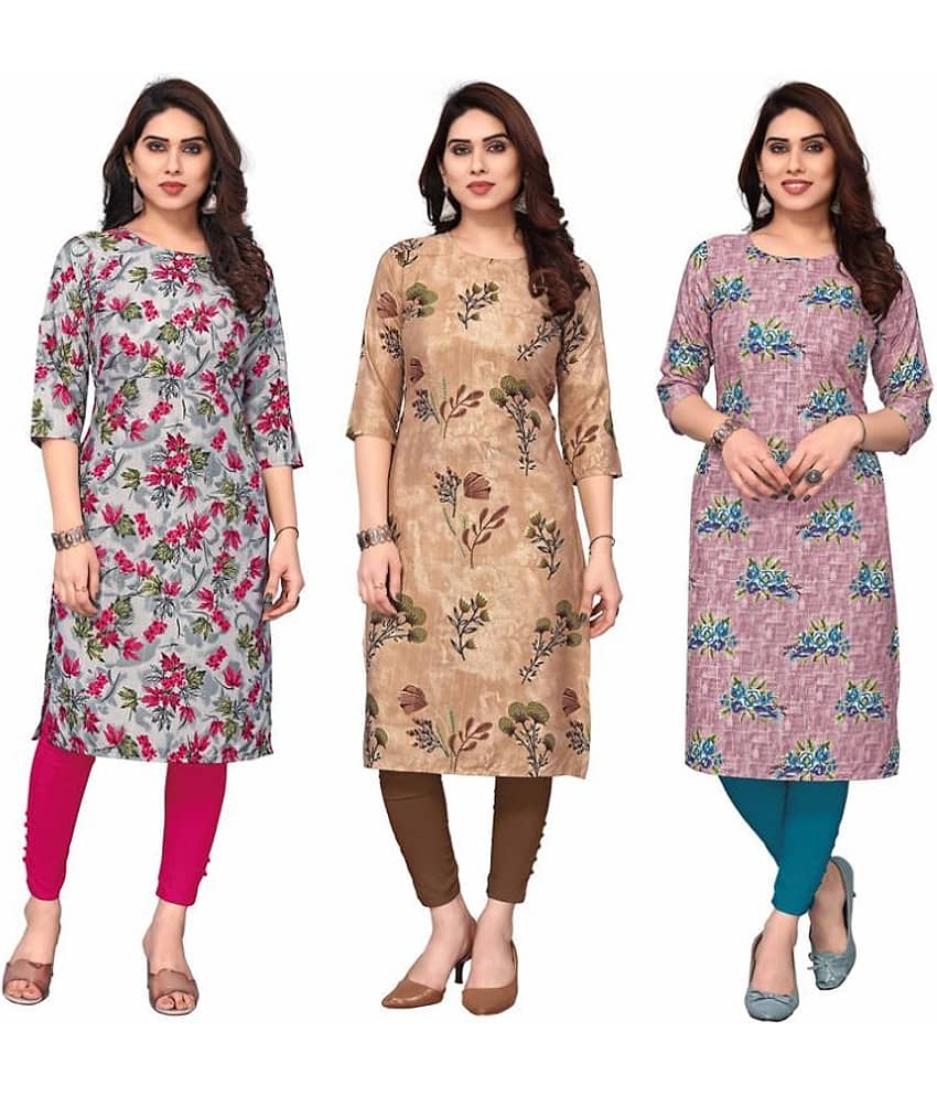 KETAKI FASHION Crepe Printed Straight Women's Kurti - Multicolor7 ( Pack of 3 )