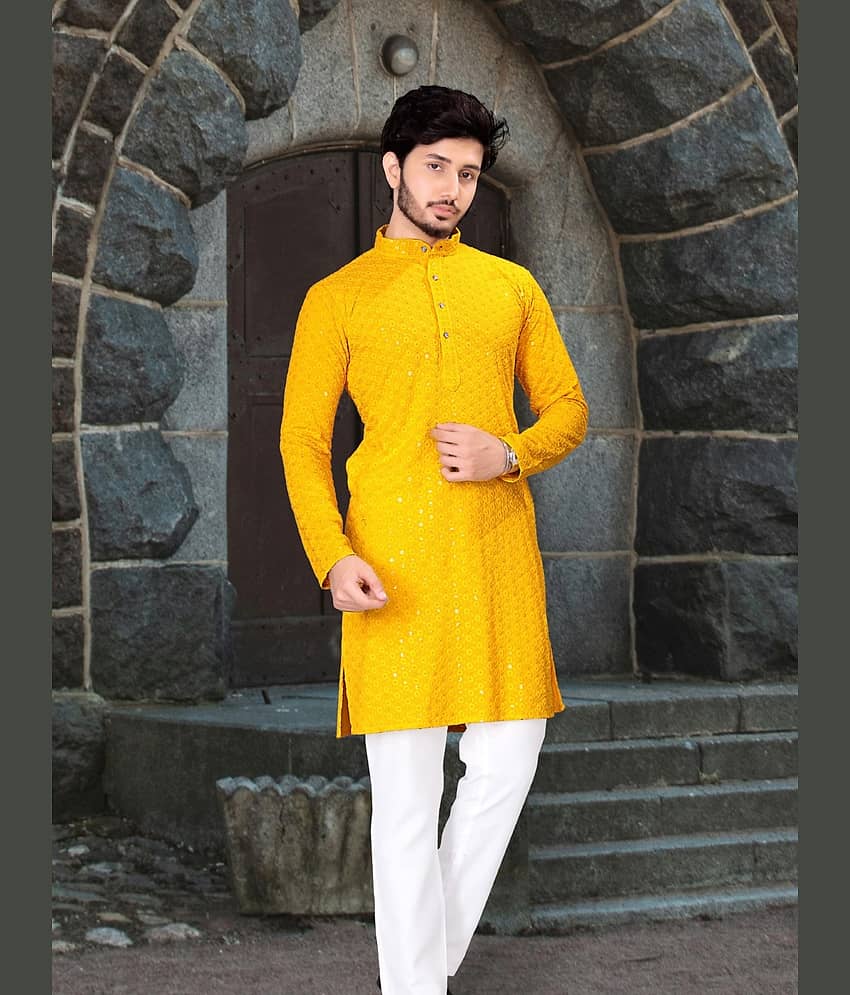 MENTIFIC Yellow Viscose Men's Regular Kurta ( Pack of 1 )