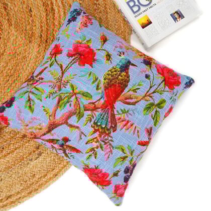 Birds of paradise TNT Slub Outdoor Cushion Cover- Blue-12 x 12 inches