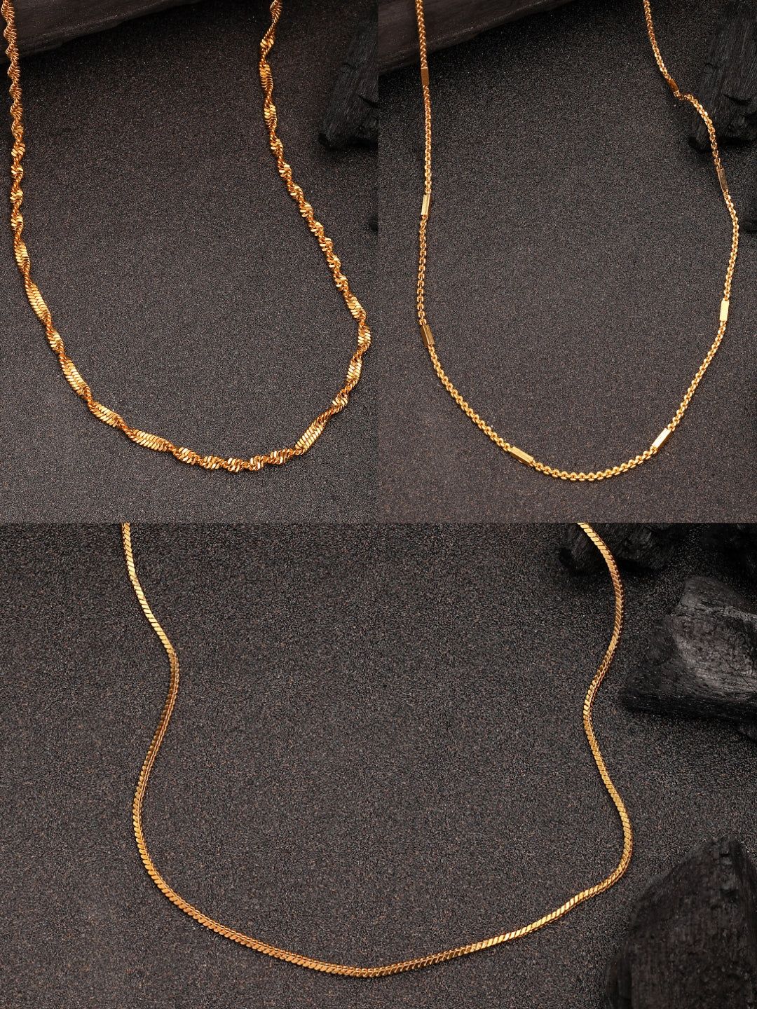 NVR Women's Set of 3 Gold-Plated Minimal Chain-Onesize / Gold / Alloy