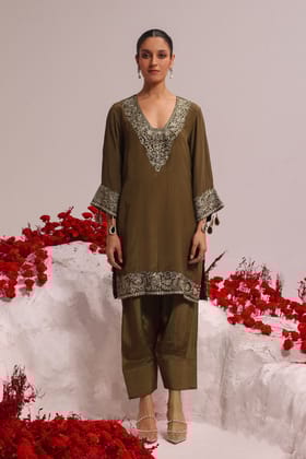 Olive green aari suit-XS