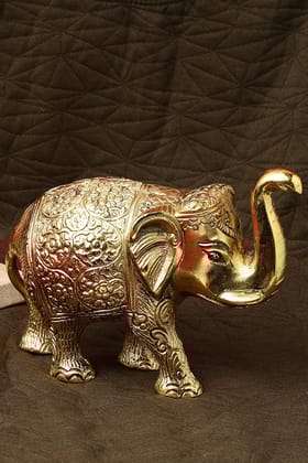 DreamKraft Metal Elephant For Home Decor and Showpiece (14x8x5 cm ,Gold Plated)