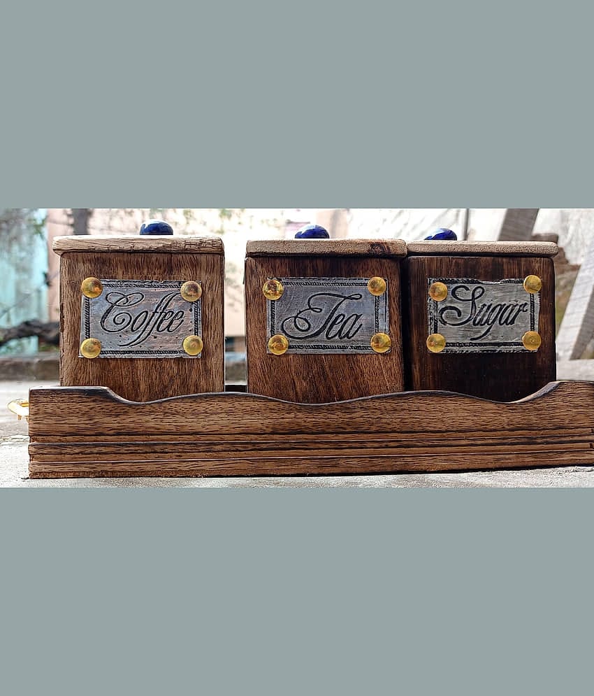 SWH Wooden Tea/Coffee/Sugar Container Set of 1 250 mL