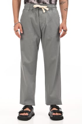 Dark Grey  Linen Blend Straight Fit Trousers-30 / Olive