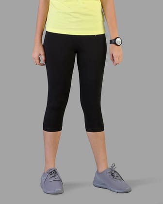 Kids Cotton Capri Legging - Carbon Black-20 / Carbon Black