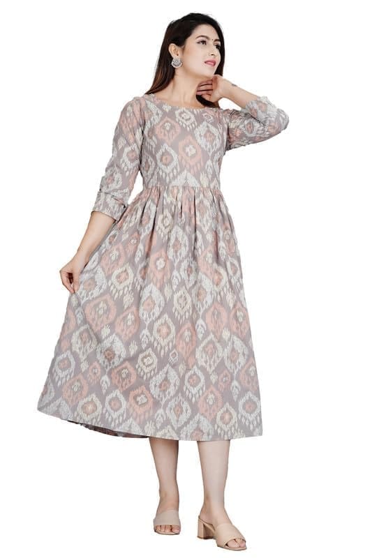 Women's Casual 3/4 Sleeve Printed Viscose Maternity Feeding Kurti (Grey, 2XL)-PID47188