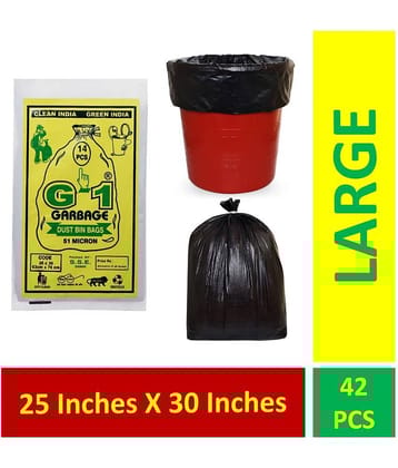 G 1 Large 42 pcs - 25X30 Black Disposable Garbage Trash Waste Dustbin Bags of 63cm x 76cm