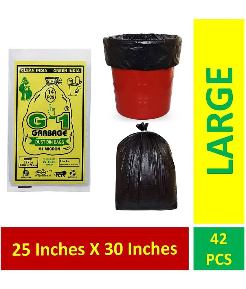 G 1 Large 42 pcs - 25X30 Black Disposable Garbage Trash Waste Dustbin Bags of 63cm x 76cm