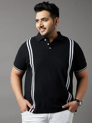 Men Plus Size Lingo Striped Polo Tshirt - 2XL