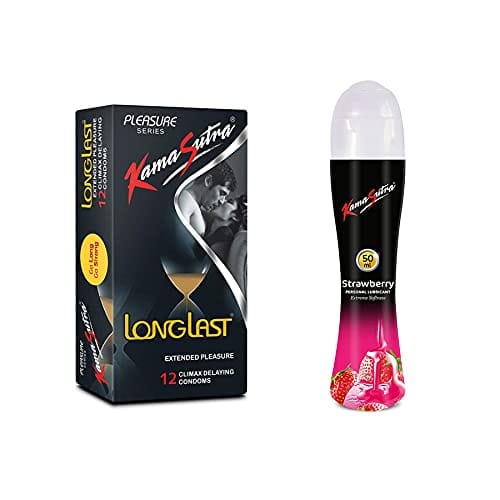 KamaSutra Longlast Condom 12's and Personal Strawberry Lubricant Gel 50ml (Set of 2)