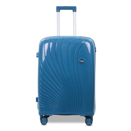 AMERICAN TRAVELLER New York 7711 24 Inch Medium Trolley Bag | Durable Hard Shell | TSA Type Lock | Spinner Trolley Luggage | 360 degree Disc Spinner Wheels | Suitcase for Travel Medium M24 Blue