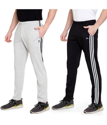 Zeffit Solid, Striped Men Black, Grey Track Pants (Pack Of 2 )