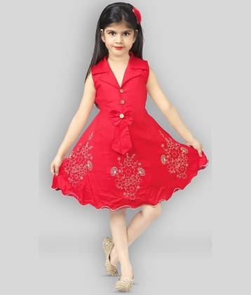 JCT DRESSES Cotton Blend A-line Dress For Girls ( Pack of 1 , Red )