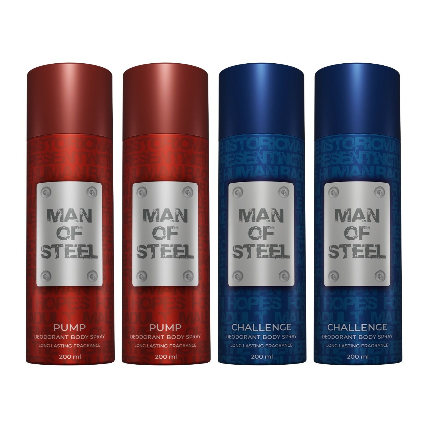 Denver Pack of 4 Man of Steel Deos (2 Pump + 2 Challenge) - 200ml Each