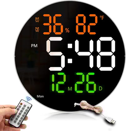 LED Digital Wall Clock with Temperature and Date Display