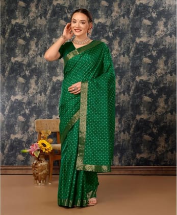 Women's Vichitra Bandhani Saree with Unstitched Blouse (Green, 5-6 Mtrs)