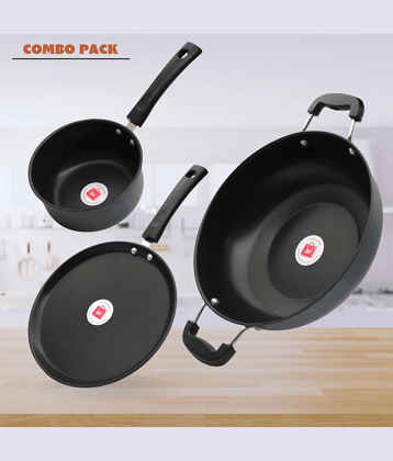 LAZYWINDOW Grey Hard Anodised Non-Stick Cookware Sets ( Set of 3 )