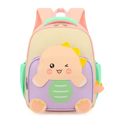 3D Dino Design School Backpack For Kids-Beige