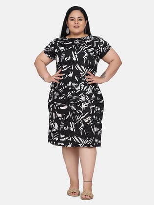 Printed Cotton Straight Formal Dress for Women - Black-S