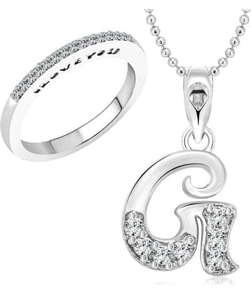 Vighnaharta Alloy Ring with Initial ''G'' Alphabet Pendant Rhodium Plated Jewellery Combo