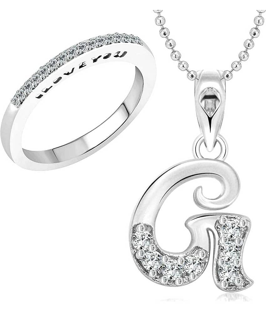 Vighnaharta Alloy Ring with Initial ''G'' Alphabet Pendant Rhodium Plated Jewellery Combo