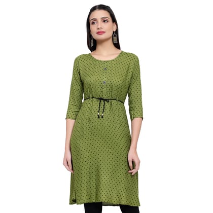 MRS RIGHT RAYON PRINTED GREEN FLARED KURTA