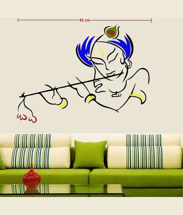Asmi Collection Beautiful Colorful Krishna with Flute Wall Sticker ( 65 x 85 cms )