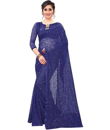 Indy Bliss Net Saree With Unstitched Blouse Piece ( Blue )