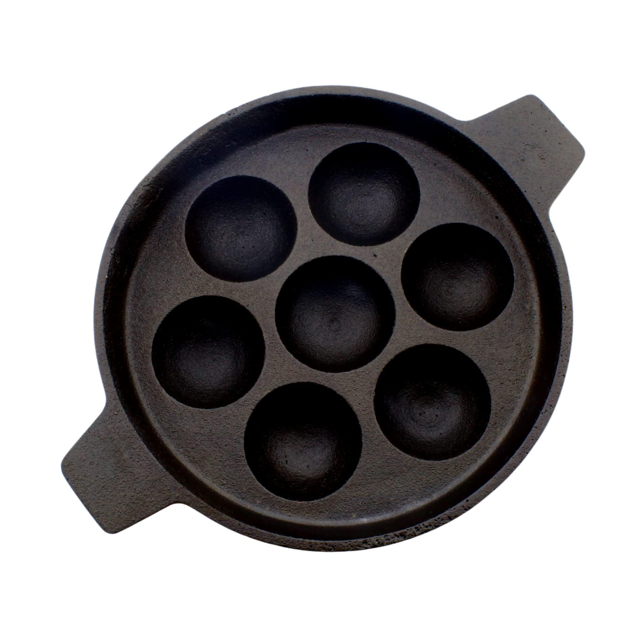 TRILONIUM Cast Iron Paniyarakkal 7 Pits | Mini Paniyaram Pan | Pre-Seasoned | 16cm | 1 Kgs