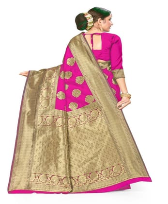 Women's Banarasi Silk Designer Weaving Saree with Unstitched Blouse (Pink, 5.50 Mtrs)