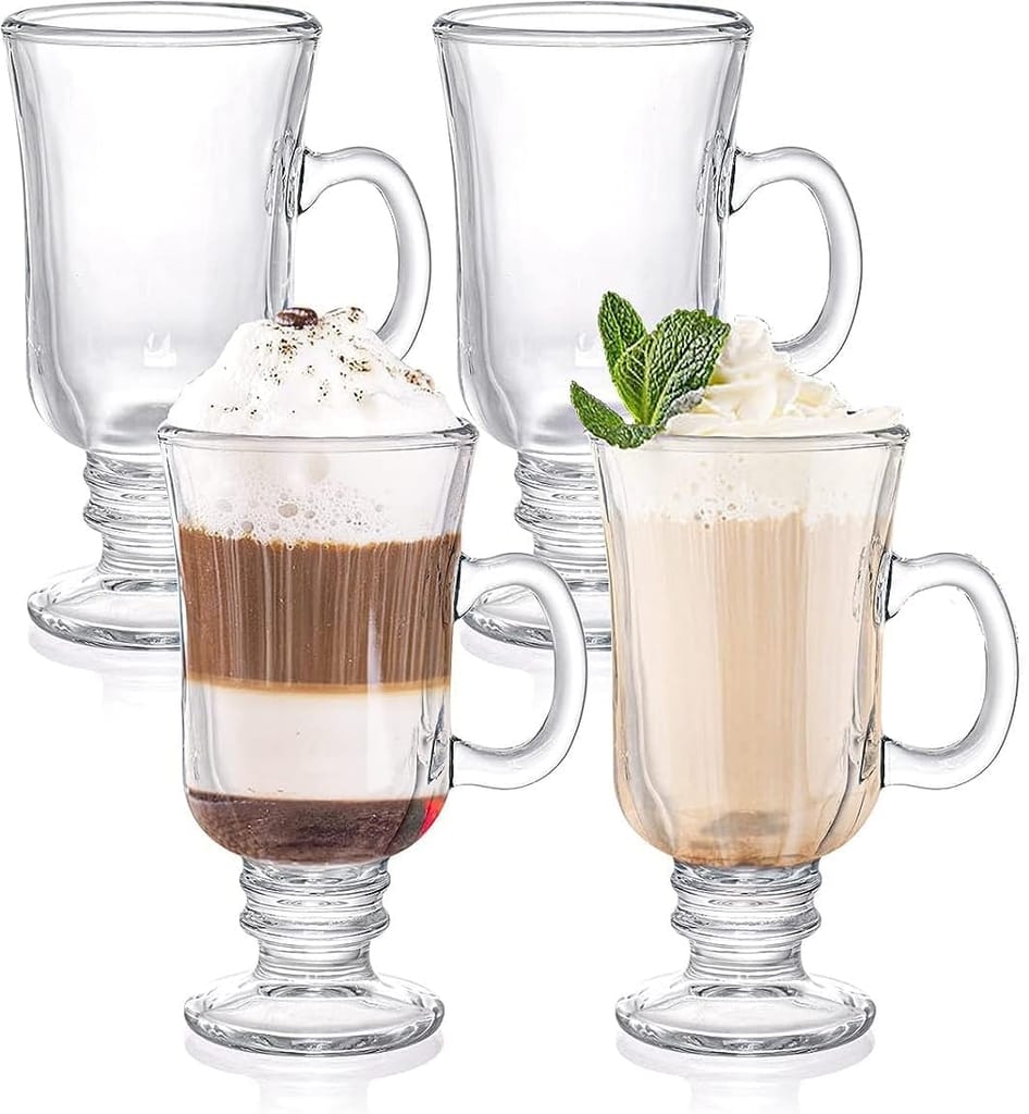 Irish Glass Tea Coffee Glass Mug Irish Latte Cups Milkshake Falooda & Juice Cappuccino and Hot Chocolate Mugs with Handle Clear Glasses Mugs Milk Hot Beverages(250 ML)