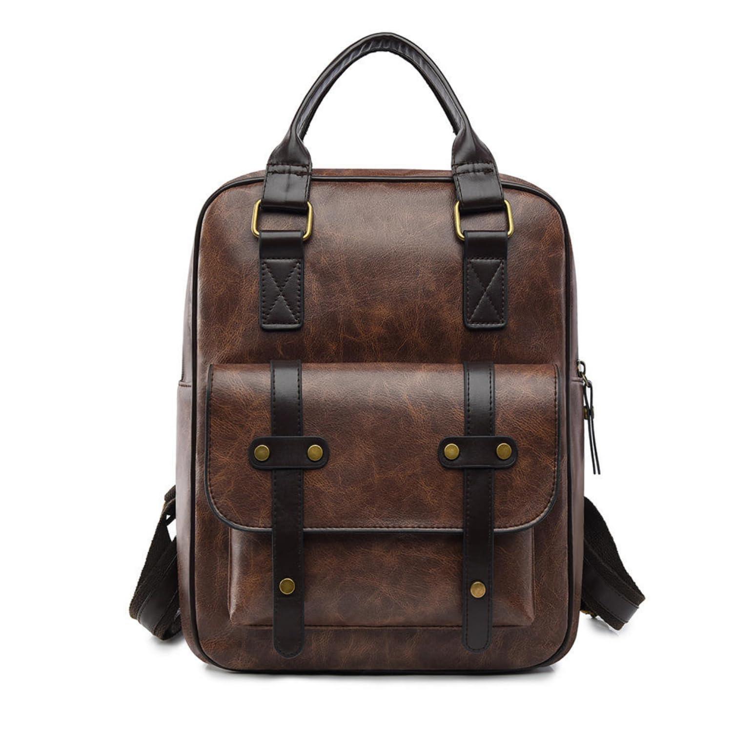 MOCA Leather Backpack for Men Women Vintage PU Laptop Bag Travel Office Use with Front Pocket Adjustable Straps Top Handles Spacious Design for Daily Carry