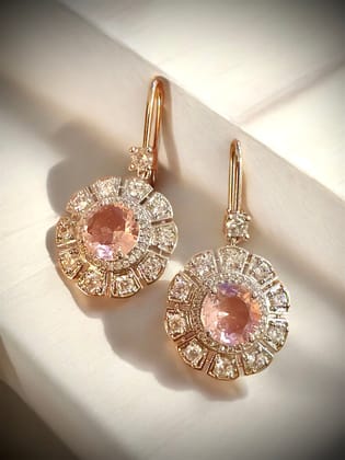 Inner Beauty vintage earrings-Pink-Silver / CZ Diamonds