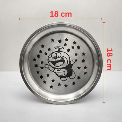 WEKTU  Stainless Steel Quarter Plate for Kids & Dining, 18 cm, Laser Engraved,Multiple Designs(Kanjak plate) pack of 12.