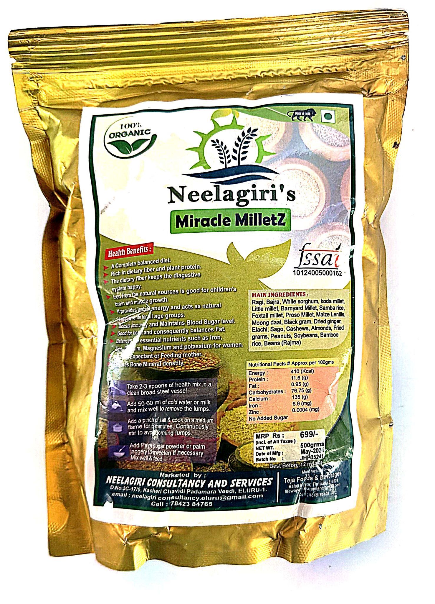 Organic Neelagiri's Miracle Millets Health Mix Powder for Kids, Women and Old Age People - 500g