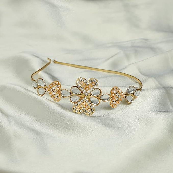 Women Gold-Toned  White Embellished Hairband