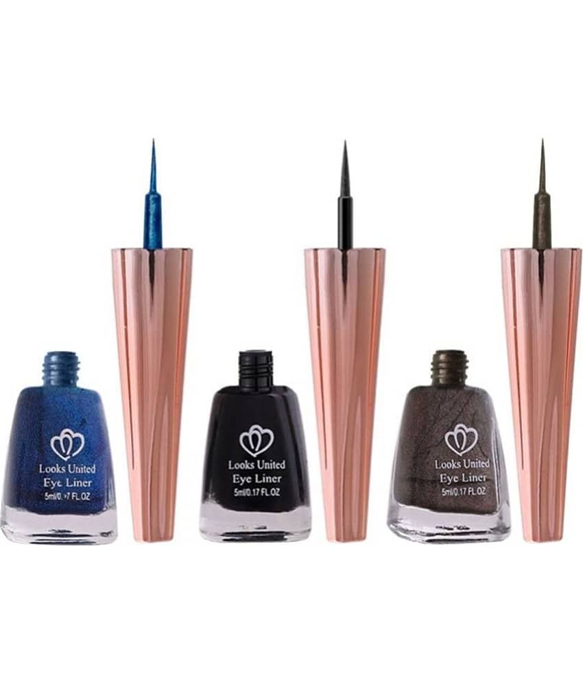 Looks United Metallic Long Lasting Intense Single Stroke Fashion Eyeliner (Metallic Admiral Blue, Coal Black, Looks United Metallic Brunette Brown)Pack Of 3