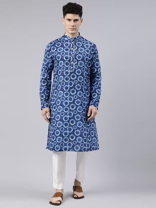Blue Bandhani Kurta Set-XL/44 / Only Kurta - No Lowers