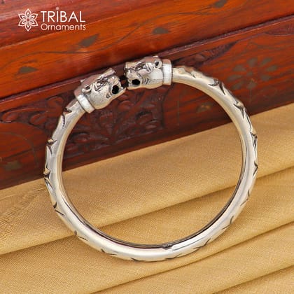 925 sterling silver lion face design handcrafted work bangle bracelet kada unisex customized jewelry nsk707-2-8 OR 2.5 INCHES