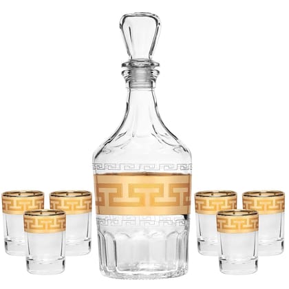 Royal Russian Style Shot Decenter and Glass Party Glasses Multi Purpose for Wine, Whiskey, Cold Drink and Cocktail 6 Glass (60 ml) and (500 ml).