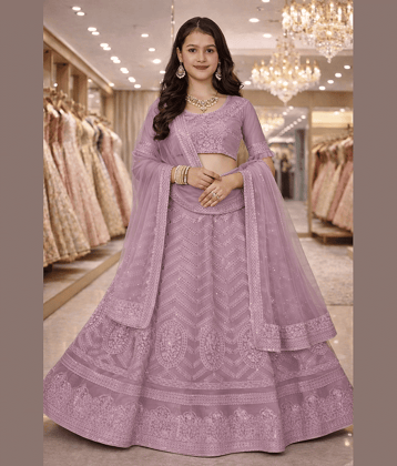 Keyura Net Lehenga Choli Set For Girls ( Pack of 1 , Baby Pink )