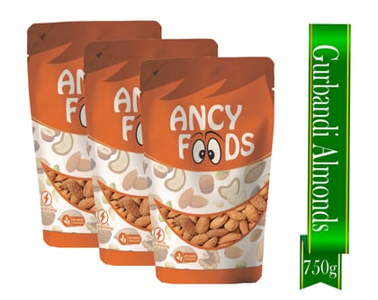 Ancy Gurbandi Almonds 750 Grams (250 Grams X 3) with Rich Flavor, High Antioxidant Content, and Brain-Boosting Nutrition for Daily Vitality and Wellness |Packed with Energy to Support Kids’ L