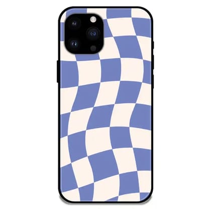Blue Chessboard - Glossy Metal Silicone Case For Apple iPhone Models-Apple iPhone 14 Pro Max
