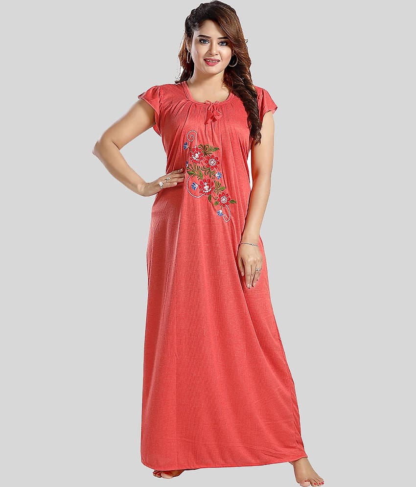 Gutthi - Orange Hosiery Women's Nightwear Nighty & Night Gowns ( Pack of 1 )