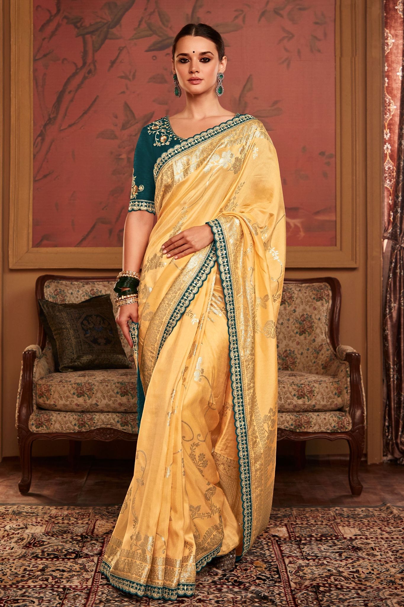 Corn Yellow Woven Dola Silk Saree