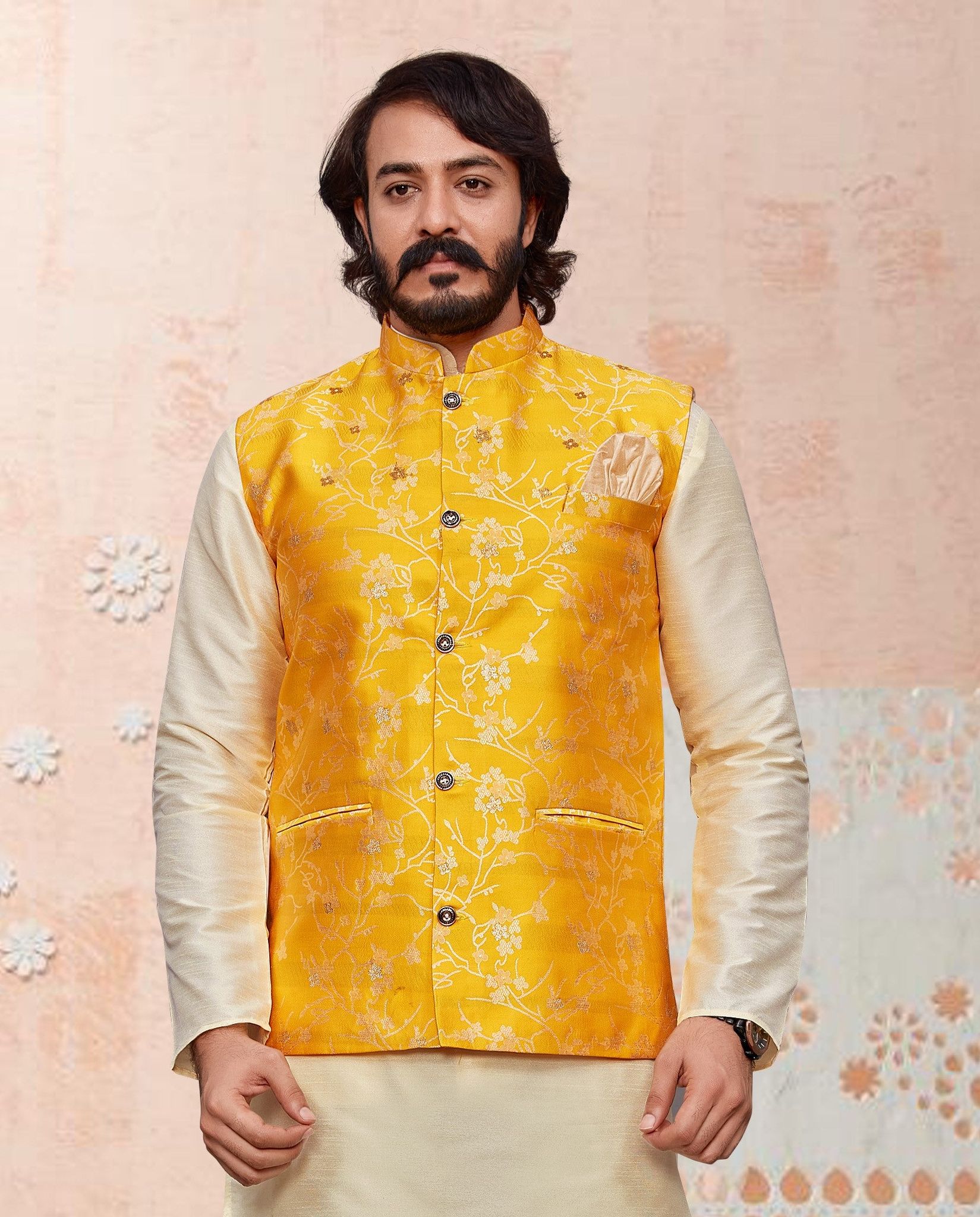 Sunshine Yellow Nehru Jacket - Perfect for Your Haldi Celebration-S