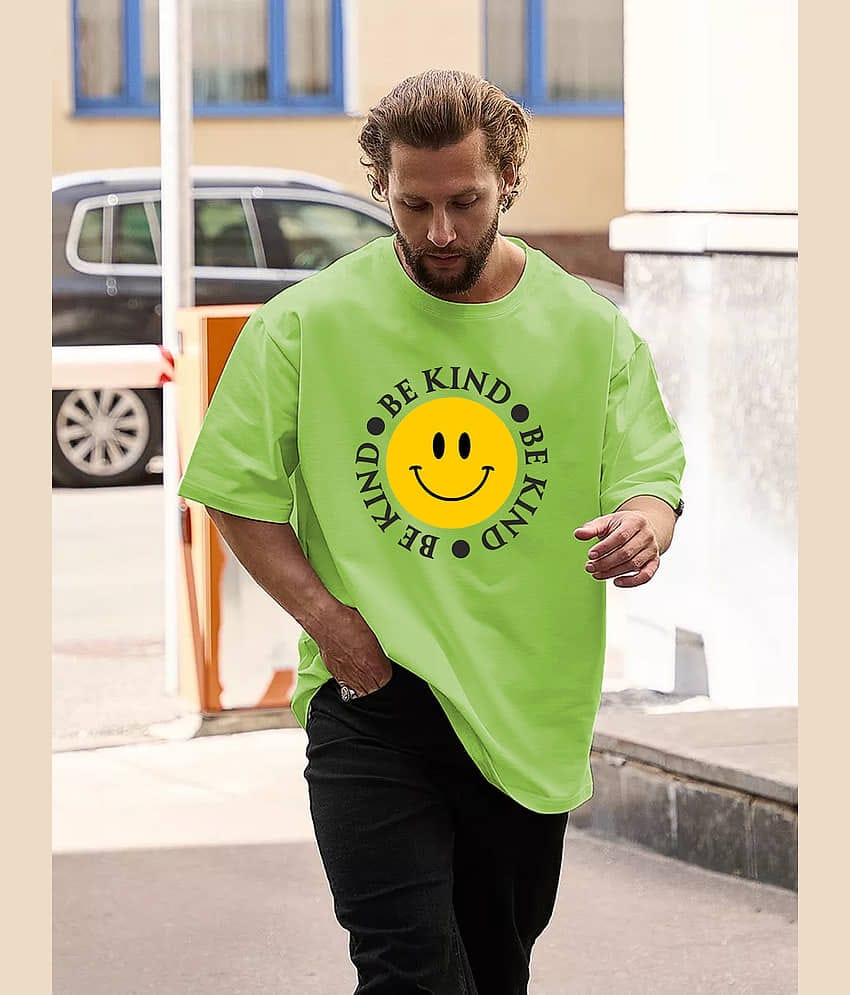 Leotude Men Cotton Blend Oversized Fit Printed T-Shirt ( Green )