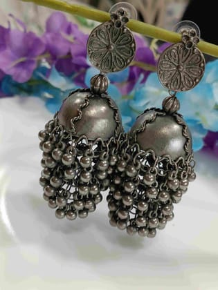 Silver Oxidised Afghani Jhumka Earring- OXDER 4218 Silver Oxidised Afghani Jhumka Earring- OXDER 4218